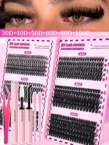 1837根/包 高容量单根假睫毛，D型卷翘，混合款式，长度10-16毫米，DIY假睫毛，自然浓密，轻盈纤细，超级柔软，可重复使用，单根分段式睫毛，睫毛嫁接套装，旅行必备 - 彩色 - 查看 15