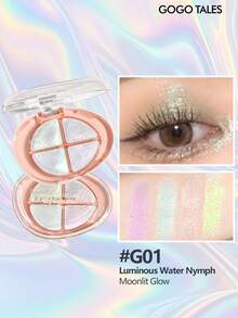 GOGO TALES Palet Eyeshadow Pearl Gloss 4 Warna, Highlighter Pearl Gloss, Tahan Lama dan Anti Luntur, Palet Mini Portabel, Cocok Untuk Pemula GOGOTALES - #G01 Cahaya Bulan - View 1