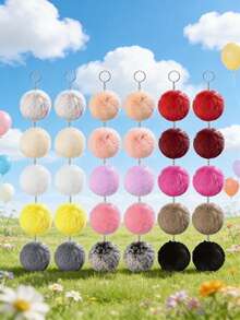 52件套心形毛绒球钥匙扣套装，DIY手工套装，包含12个毛球、20个金属环和20个钥匙扣，是女士钥匙扣、包包挂饰、情人节礼物、汽车饰品、校园可爱哥特风Y2K包包挂绳（带证件套）、汽车饰品、包包挂饰、圣诞节礼物、送给老师、朋友、姐妹的礼物创意 - 彩色 - 查看 10