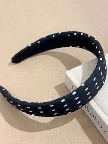 半条甜美清爽的西式波点黑白褶皱雪纺发箍，加宽加厚设计，凸显头顶，可爱显瘦圆脸发箍，日常佩戴，朋友送礼佳品 - 彩色 - 查看 5