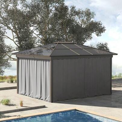 Conjunto de 4 painéis laterais para gazebo de 3x3 m, com ganchos, em poliéster cinza claro, ideal para gazebos de jardim e tendas de festa. Dimensões: 302 x 205 cm.