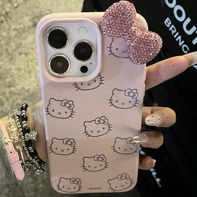 SANRIO 1 chiếc ốp lưng điện thoại bằng chất liệu TPU chống sốc, họa tiết hoạt hình 3D Hello Kitty nơ màu đỏ, phù hợp với 11/12/13/14/15/16/17/PROMAX