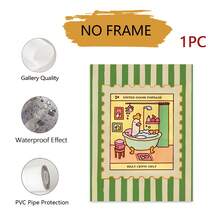 1张鸭子洗澡海报，可爱浴室艺术印刷品，可爱浴缸艺术印刷品，傻鹅，复古绿色条纹，无框墙饰 - 无需画框 - 動物 - 查看 11