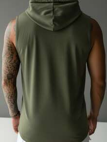 GRDR Men's Summer Hooded Solid Color Tank Top, Casual Sports Style, Fashionable And Minimalist For Summer Sports Outfits - Army Green - View 6
