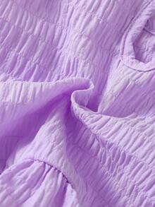 Baby Girls' Cute Solid Color Round Neck Sleeveless Ruffle Hem 3D Floral Top And Ruffle Hem Shorts 2 Piece Outfit, Suitable For Daily Outings In Spring/Summer - Purple - View 11