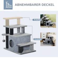 Pet Stairs, 3/4 Step Cat Stairs With Cat Cave And Play Ball, Plush Covering, Sturdy Particleboard For Cats - 灰色 - 查看 6