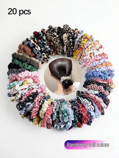 20 piezas de Coleteros de tela de satén multicolor, con alta elasticidad y sin daños, accesorios versátiles para el cabello de colores aleatorios