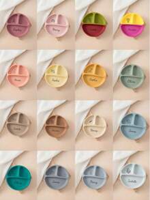 Customized Baby Silicone Plate, Personalized Pattern & Name, Children's Tableware, Baby Suction Cup Plate, Customized Baby Tableware, Multi-Functional, Decorative, Lettering, Fashionable, Modern, Colorful, Cute, Appealing, Casual, Customized, Personalized, Unique, Ideal Gift For Boy, Women, Halloween Decor, Back To School Fashion, Christmas Gift - Multicolor - View 2