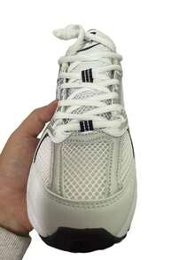Classic Retro Mesh Synthetic Leather Casual Sneakers, White & Silver - Silver - View 8