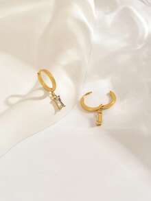 一对时尚立方氧化锆镶嵌不锈钢方形吊坠耳环，简约百搭优雅女士耳环 - 耳圈 - 查看 6