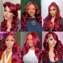 Body Wave Lace Front Wig 8-34 In 13*4 HD Lace Front Wigs Human Frontal Hair Wig Pre Plucked With Baby Hair Bleached Knots Virgin Hair Natural Hairline Easy-To-Wear For Women #99j Burgundy Blended Hair - SBUG - View 10