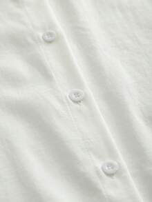 女士优雅白色无袖衬衫，纽扣前襟，衬衫领，常规长度涤纶衬衫 - 白色 - 查看 6