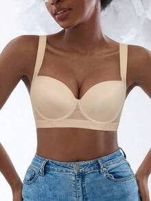 Women's Black Push Up Bra - Comfortable, Breathable & Wide Straps With Side Coverage - Beige - View 6