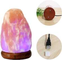 STARLEY-Lámpara de Sal Natural – Base de Madera + Bombilla Incluida, Colores Variados: Púrpura, Azul, Verde y Multicolor, para un Ambiente Relajante y Saludable - luz verde - Ver 3