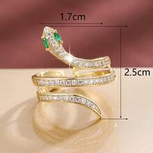 1pc Unique Snake Design Zirconia Inlaid Adjustable Open Ring For Women - Multicolor - View 8