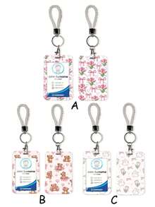 1pc ABS Cute Bear Holding Flower Pattern Fashion Cartoon Pull-Push Card Clip Keychain Bag Charm, Student Wristband Card Clip, Women Student Card Clip, ID Bus Protection Sleeve, Student Campus Card Protection Sleeve - Multicolor - View 1