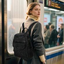 RAINSMORE Mochilas para Mujer de Cuero, Bolsa Mochila Antirrobo Mujer Bolsos De Hombro Grandes para Trabajo Casual Viaje - Verde - Ver 7