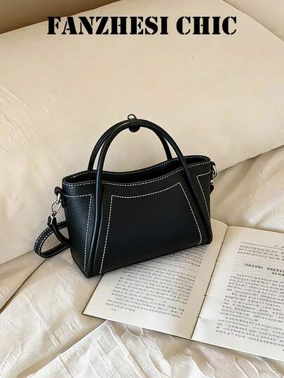 New Stylish Classic Clown Solid Color PU Waterproof Tote Bag, With Zipper Closure, Double Handles, Quilted Bucket Bag, Suitable For Shopping, Commuting To Work, Going Out With Friends, And Dating.