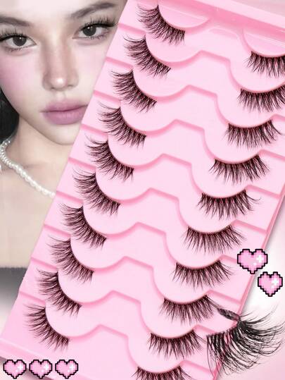 1/10 pares de pestañas postizas naturales y esponjosas, efecto de pelo de marta 3D, delicadas y negras, pestañas multicapa, adecuadas para boda, fiesta, discoteca, trabajo diario, cita, vacaciones, boda, estudio de estudiantes, escenario y otras ocasiones, cómodas coreanas, exquisitas y realistas, duraderas y reutilizables, herramienta de maquillaje de moda