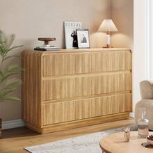 Fluted 5/6/9 Drawer Dresser For Bedroom, Chest Of Drawers With Curved Profile Design, Modern Wooden Dresser TV Stand With Organizer Storage For Living Room, Entryway, Natural Oak - 淺棕色-1 - 查看 6