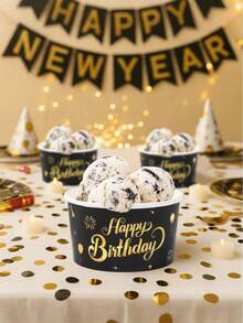 10个一次性生日纸碗，生日快乐冰淇淋纸碗，黑金配色，生日派对装饰，成人派对用品，一周岁生日派对装饰，生日派对用品，家居装饰，桌面装饰，厨房装饰 - 黑金 - 查看 7