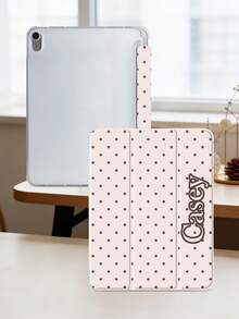 1pc Polka Dot Pattern Customized Tablet Case, Suitable For 10th/11th/10.2/10.5/Air4/Air5/10.9/Pro11/Air 11-In.(M2)-2024/Pro 11-In.(M4)-2024/ Air 11-Inch (M3) 2025/ (A16) 11 Inch 11th Generation 2025 Mini6/Mini7/Mini4/Air1/Air2/9.7, Tab A8 10.5 Inch 2022, Pink, Built-In Pencil Slot, Magnetic Sleep/Wake, Tri-Fold Stand, Minimalist/Cute Design. Note: Pencil Not Included, And Left Pencil Slot Cannot Be Charged Directly. - Pink - View 5