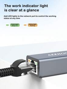 二合一 USB/Type-C 以太网适配器，RJ45 网络转换器，即插即用网卡，适用于台式机和笔记本电脑 - 灰色 - 查看 4