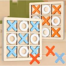 木制 XO 井字棋三合一游戏，趣味休闲叠叠乐积木桌面游戏玩具 - 彩色 - 查看 2