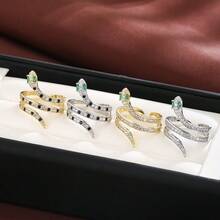 1pc Unique Snake Design Zirconia Inlaid Adjustable Open Ring For Women - Multicolor - View 2