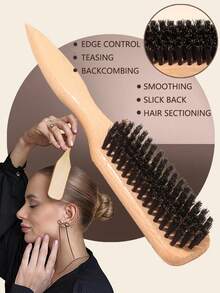 Unisex Nylon & Wooden Hair Comb And Beard Brush Set - Fragrance-Free Professional Hair Styling Comb, Suitable For Styling Dense And Sparse Hair, Includes Comb, Wooden Comb, Hair Brush, Wooden Brush, Styling Comb, Detangling Comb, Curling Comb, Straightening Comb, Ideal Travel Hair Care Tool - Multicolor - View 4