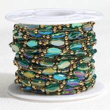 1m Green Stainless Steel Glass Crystal Bead Chain, Suitable For DIY Necklace, Bracelet, Sweater Chain And Other Jewelry Accessories - Stainless Steel Beaded Chain - View 5