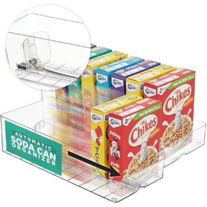 Automatic Food Storage Organizer - Clear Pantry Organizer With Automatic Dispenser For Refrigerator - Drink & Food Holder For Fridge - Organizing Rack Kitchen & Pantry (Large) (1-Pack),41419681