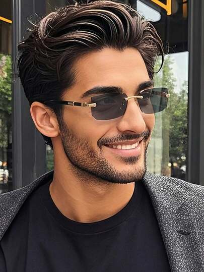 New Unisex Rectangular Frameless Precision-Carved Metal Fashion Fashion Glasses, Versatile Elegant Glasses Suitable For Daily Life, Street Photography, Social Events, Business, Commuting And Traveling