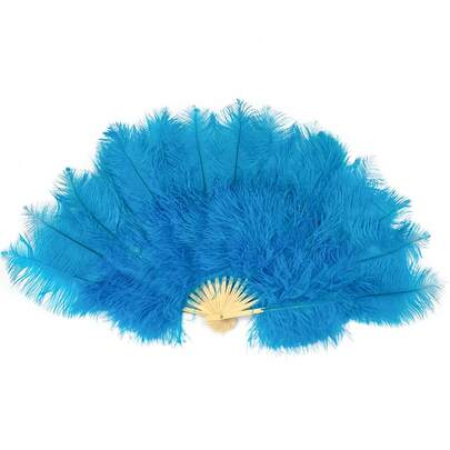 White 70*40CM Big Fluffy Ostrich Feather Fans Black Feather Fan Party Carnival Dance Performance Hands Held Folding Fan 15 Bones