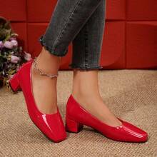 Women's High Heels, Women's Shoes, All-Season Shoes, Women's Work Shoes, Chunky Heel, Square Toe Design, Comfortable, Easy To Care For, Suitable For Weddings, Dances, Parties, And Everyday Outings, Shipped From Local Warehouse. - 紅色 - 查看 5