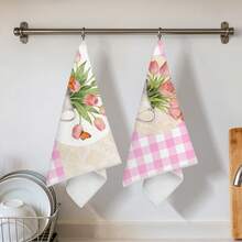 2pcs Kitchen Towels, Modern Kitchen Utensils Pink Plaid Tulip Pattern Super Soft Microfiber Kitchen Towels, 40*60cm/15.7*23.6in Towels, Single-Sided Printed, Kitchen Dish Cloths, Suitable For Restaurant Kitchen Bathroom Decor, Holiday Gift - Multicolor - View 6