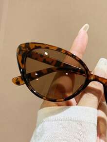 1 Pair Unisex Leopard Print Cat Eye , Bohemian Style Fashion Glasses, Suitable For Vacation, Travel, Beach, Elegant Design - Leopard Tea - View 3