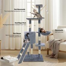 7Sevenjokers Multi-Tiered Large Cat Scratching Post, Height 139cm | Cat House With Platform And Hammock-Style Cat Bed | Activity Centre Featuring Four Sisal Scratching Posts | Light Grey Indoor Kitten Toy Tower - Cây leo cho mèo màu xám, cao 139cm. - Xem 4