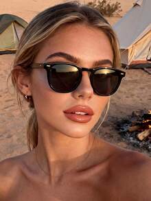 1 pereche unisex retro clasic ramă de călătorie ochelari de modă de înaltă calitate, ochelari clasici de fotografie stradală casual, potriviți pentru accesorii de plajă, femei, vacanță de vară la plajă, în aer liber, stil casual de călătorie, potriviți pentru ieșiri, sezonul de întoarcere la școală - Negru - Vizualizare 5
