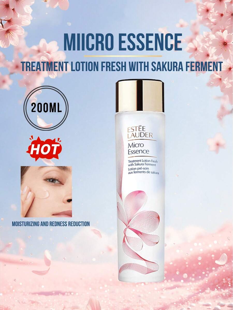 Estée Lauder 30/200ml Loción hidratante de microesencia fermentada de Sakura, que contiene talla grande de 12 esencias fermentadas de Sakura probióticas, aumenta la hidratación de la piel en un 71%, hidratación durante 24 horas, enfriamiento y calmante en 1 minuto, calma el enrojecimiento, repara la piel dañada, apta para piel grasa