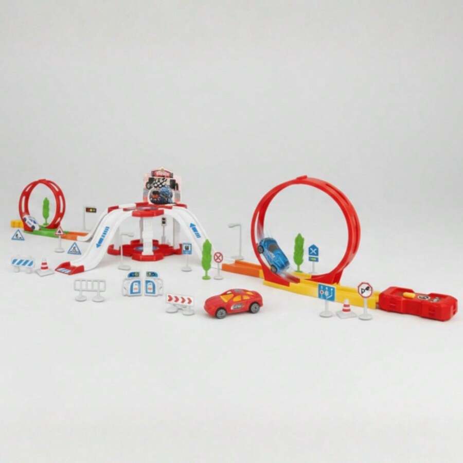 Mega Race Track 110cm With 2 Loops, 53 Pieces And 6 Cars, Scenery Accessories - 彩色 - 查看 1