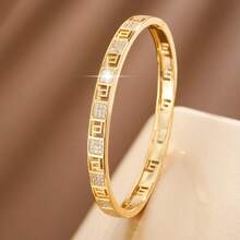 1pc Fashionable Geometric Hollow Design Cubic Zirconia Inlaid Women Bracelet - Multicolor - View 1