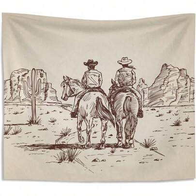 1PC Vintage Denim Tapestry, Horse And Countryside Theme Tapestry, Western Style Wall Decor, Cowboy Country Roaming Theme Decoration, Suitable For Bedroom, Living Room, Dormitory