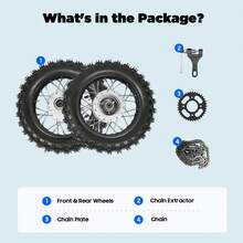 SanBouSi Complete Wheel Set For  CRF50 XR50 Dirt Bike, Alloy Front & Rear Wheels With Chain, Direct Replacement For BBR KLX, Heavy Duty Motorcycle Tire Kit - Black and Silver - View 7
