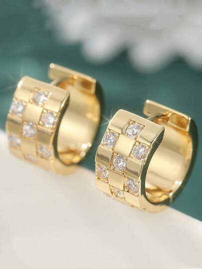 1对女士优雅厚款合成锆石耳环，适合复古奢华风格，可用于婚礼、派对、日常佩戴