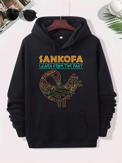 Black History Sacafa African Bird Festival Dress - Suitable For Both Men And Women. 2025 Double-Sized Sweater. Design "Learn From The Past". For Casual Outdoor Hiking And All-Season Wear. Hooded Pullover Hoodie. Vibrant Graphic T-Shirt. Comfortable Style.