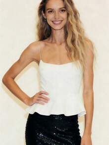 Women's Summer Tops Spaghetti Strap Backless Casual Outfits Sleeveless Shirts Slim Fit Peplum Tank Top Going Out  Outfit - 白色 - 查看 1