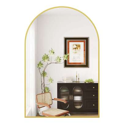 Hodeffior Arched Bathroom Mirror With HD Tempered Glass, Modern Wall-Mounted Arched Vanity Mirror With 5mm Thick Metal Frame For Bathroom, Living Room, Bedroom, Entryway, Easy Clean