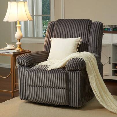 Beaully Modern Manual Recliner Sofa, Sleek Polyester Plush Recliner, Compact Lounger Chair, With Folding Arms And Side Pocket, For Living Room, Bedroom, Apartment, Dorm, Guest Room