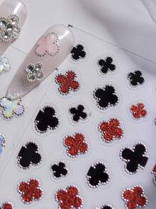 1pc Black & Red Metal Four-Leaf Clover Shiny Modern Minimalist Lucky Clover Nail Sticker, 5D Fashion Elegant Self-Adhesive Nail Art Decor For Women Nail Stickers - Multicolor - View 3